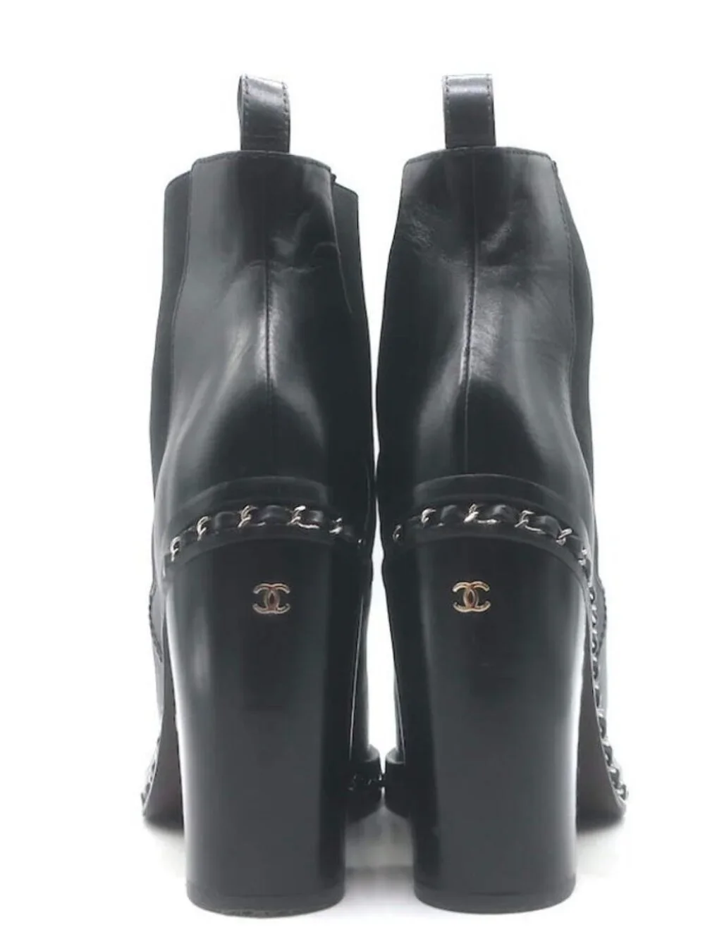 Chanel Chain-Trimmed High Heel Chelsea Boots Black Leather Size 39 - Picture 13 of 16